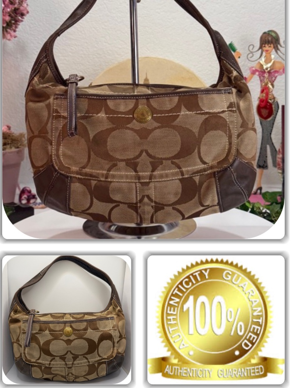 CHIC COACH BROWN MONOGRAM HOBO BAG!
